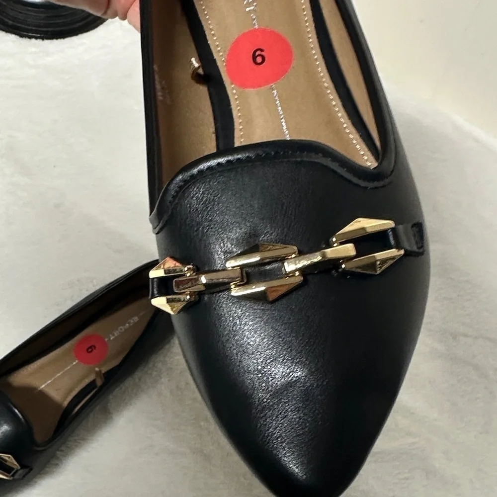 Report Black Loafers with Gold Chain Detail